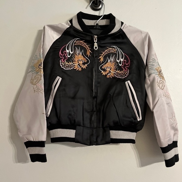 Haus of Jr. Bomber Kid 3 Black Silk Dragon Tokyo School Preppy Modern Retro 80s - Picture 10 of 10